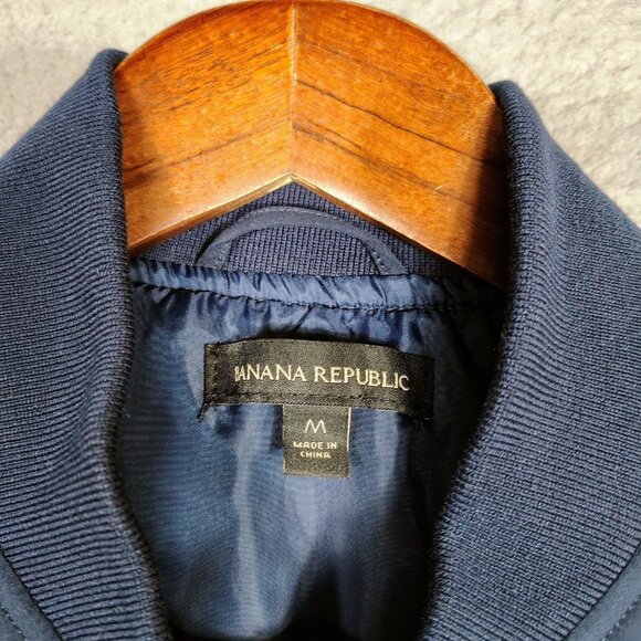 Banana Republic Bomber Jacket Men Medium Navy Lined Full Zip Lightweight Outdoor - Picture 13 of 16